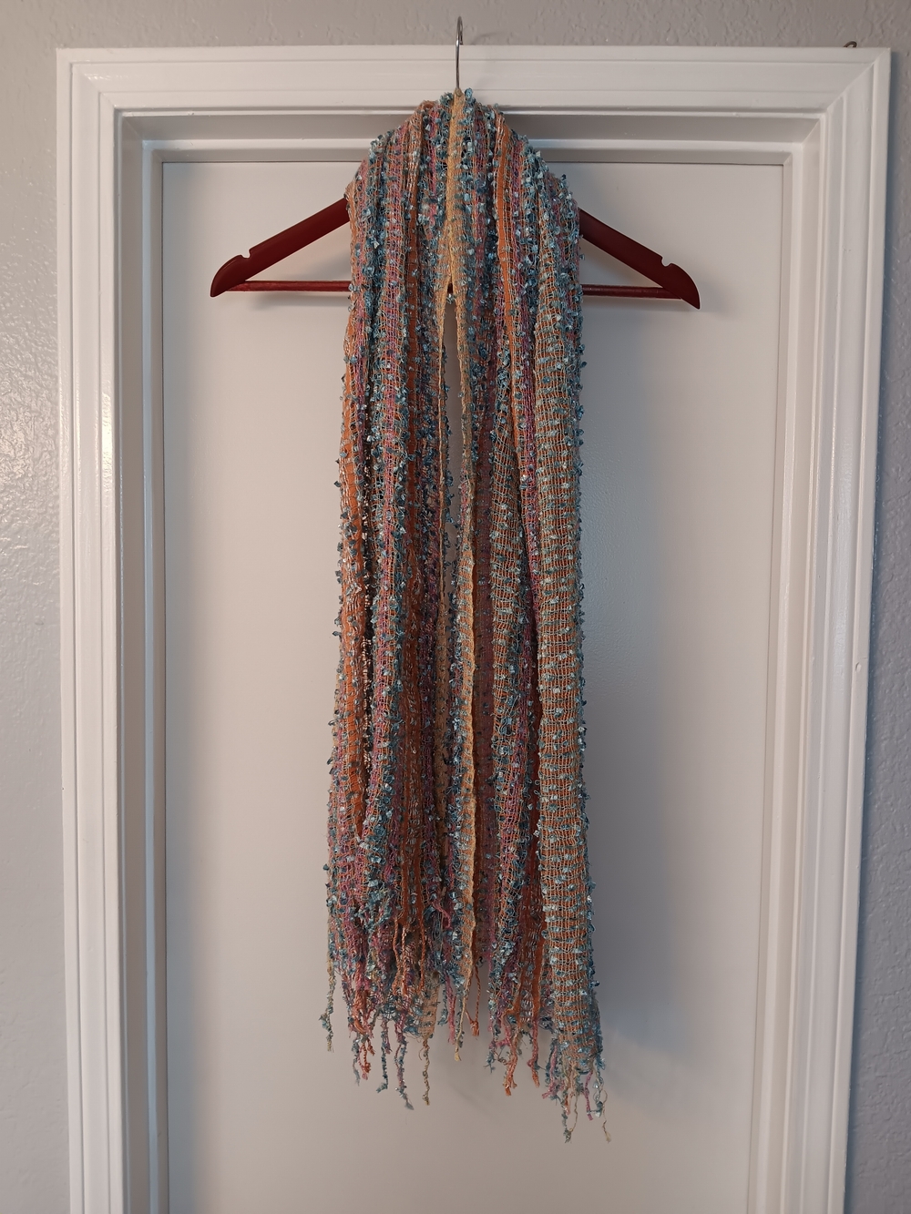 indigo soul Peach & Blue Handwoven Textured Scarf
